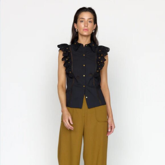 Christy Lynn Tania Ruffle Eyelet top with Gold accents - Size Small - Picture 9 of 11